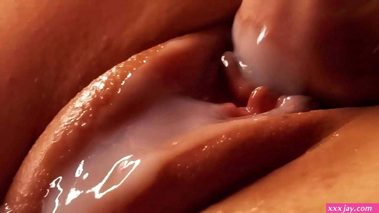 Beautiful pussy covered in lubricant and cum. Close-up