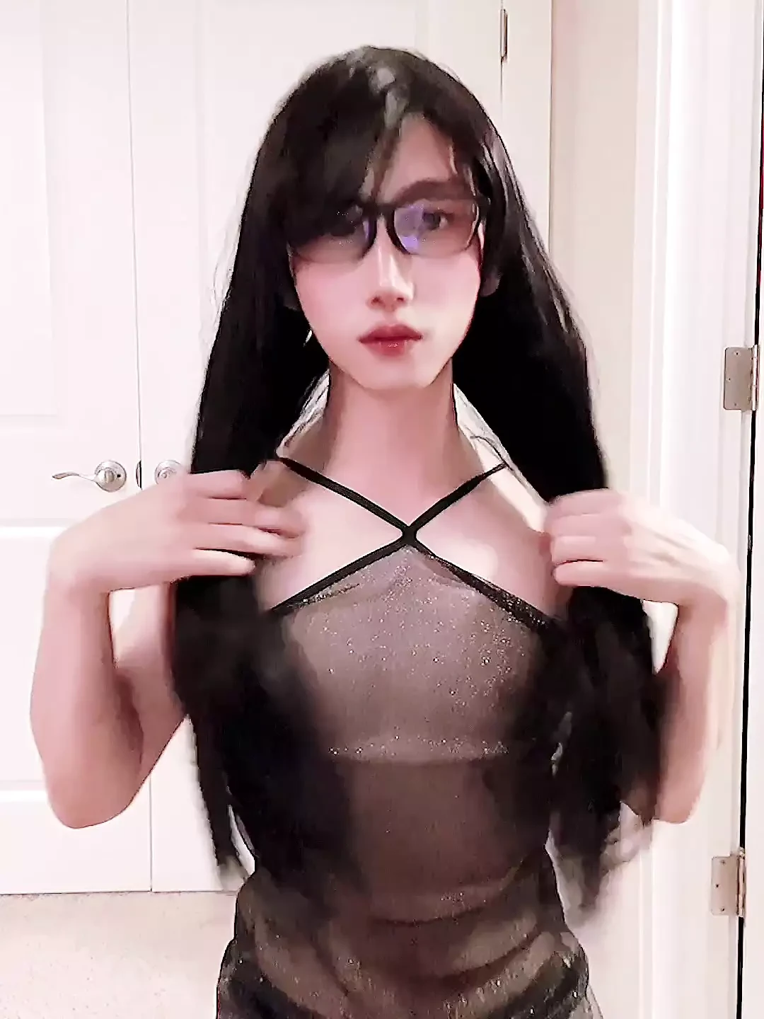 Asian CD Eva in Night Club See Through Dress and Nude Pantyhose: Shemale Porn