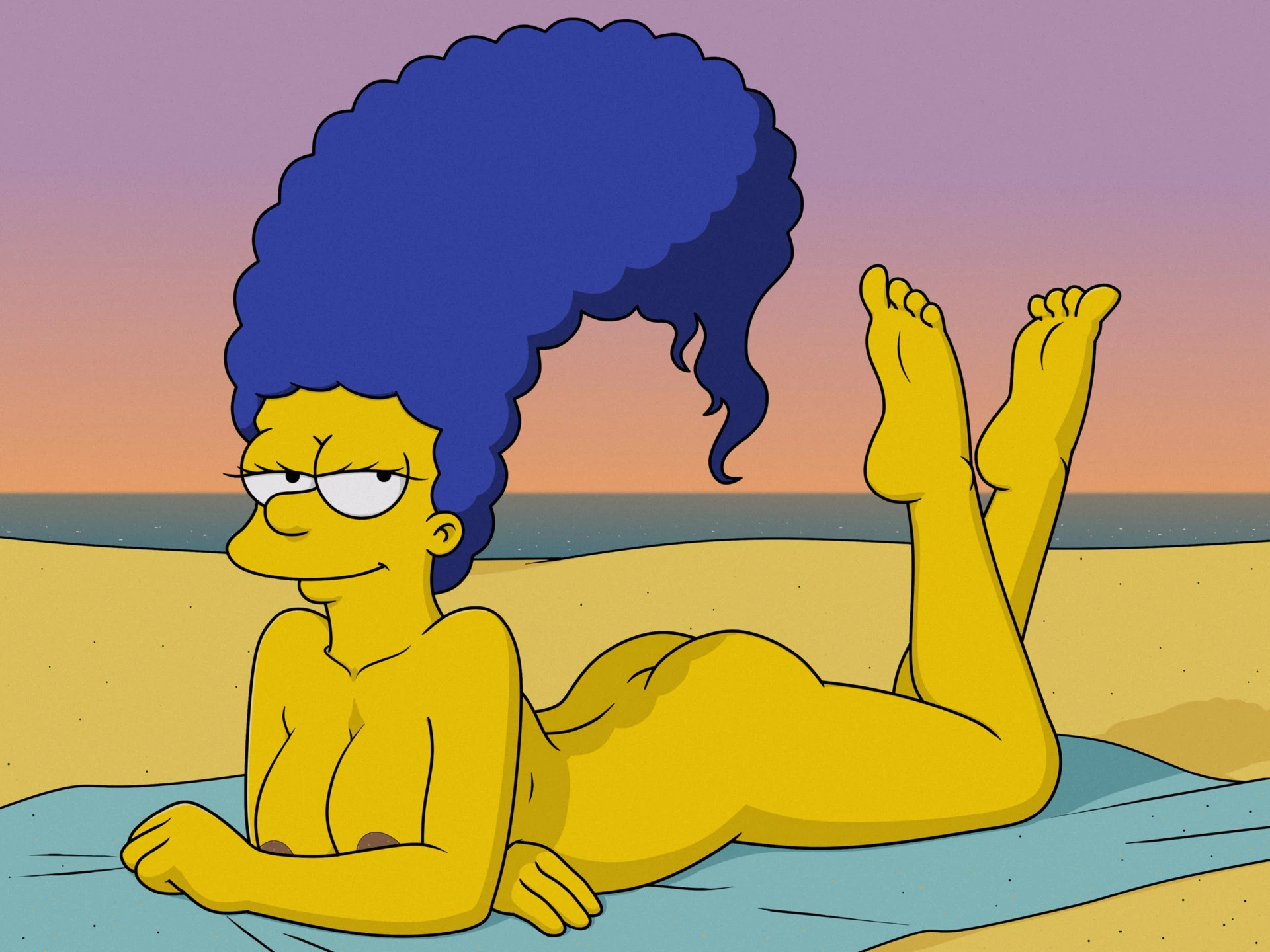 Marge Simpson at the nude beach MNB-005 Redrawn to order Mango ART