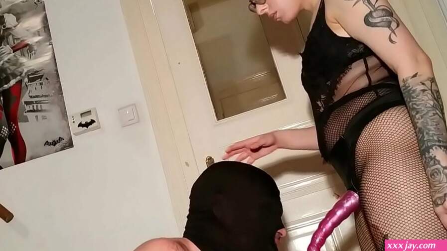 Mistress gagging throat fuck her slave with 8 inches long strapon HD