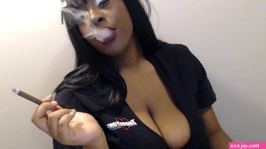 POV English Roleplay Sexy Ebony Slut Rings you out while Smoking and Licking her Huge Tits