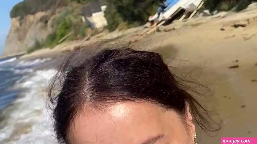 Stepmom fucked her stepson on a nudist beach constantly looking back