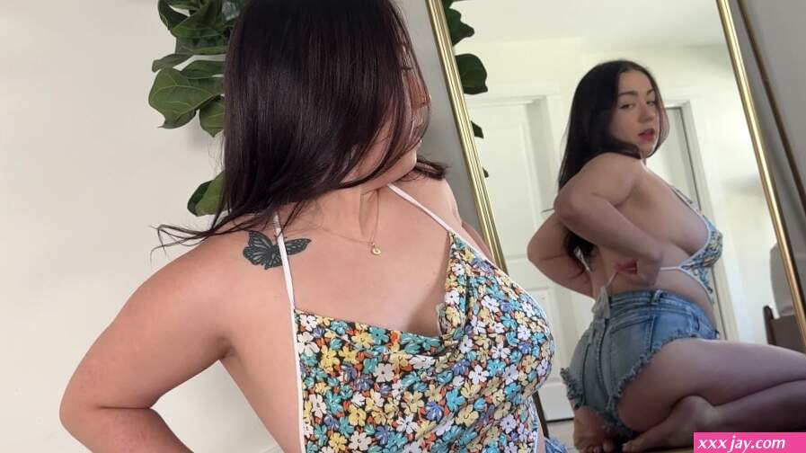 Backless Top Try-On...Luna Baylee Flashing Natural Tits in Mirror