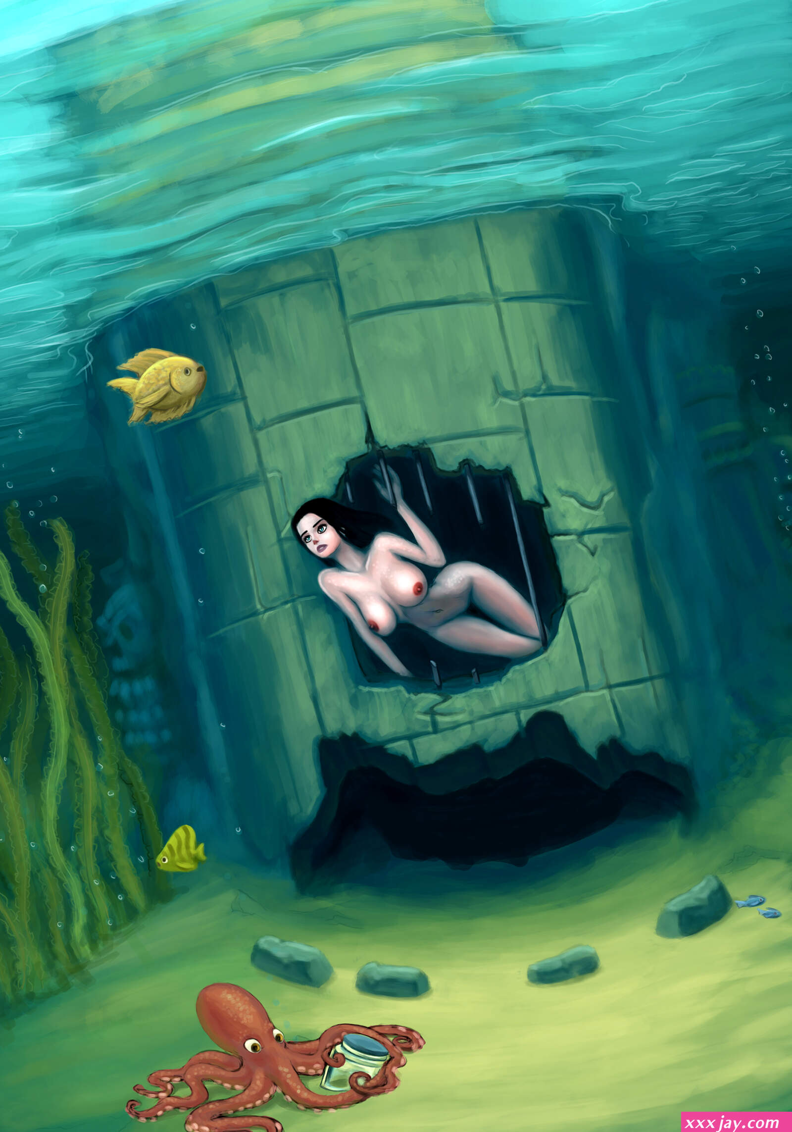 Young woman swimming naked underwater by BarneyHinds on DeviantArt
