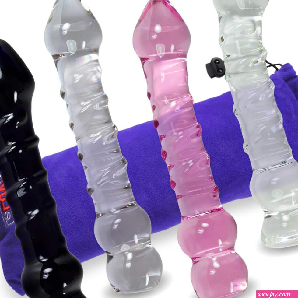 LeLuv Glass 7 Inch Curved Mushroom Tip Textured Shaft Dildo