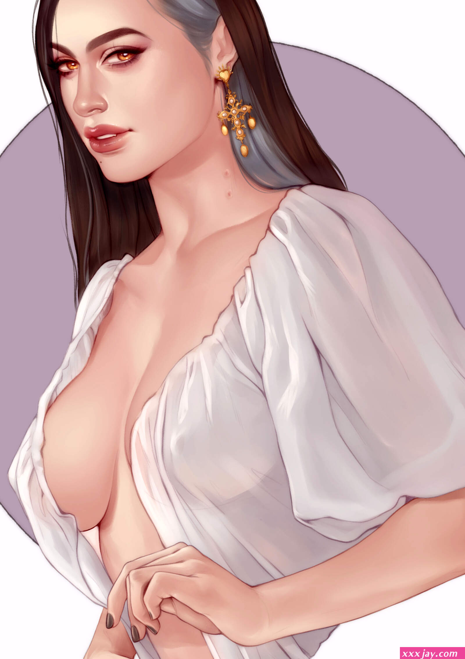 OthalamA big boobs juicy lips sideboob vampire girl no bra open shirt shirt digital art